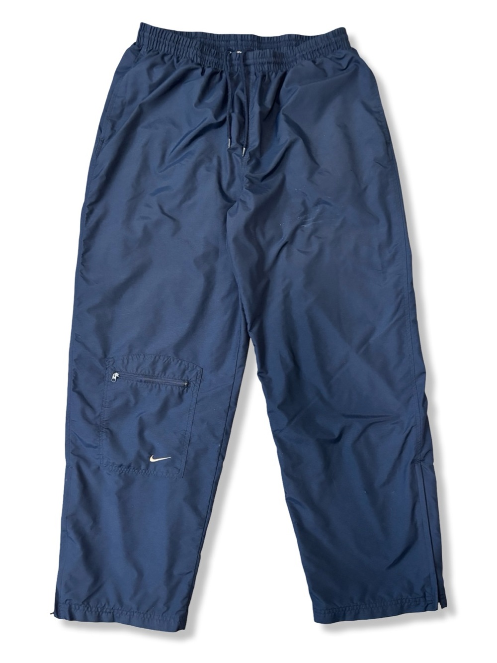 Vintage Y2K Nike Navy Blue Men's Windbreaker Pants with Zip Pocket